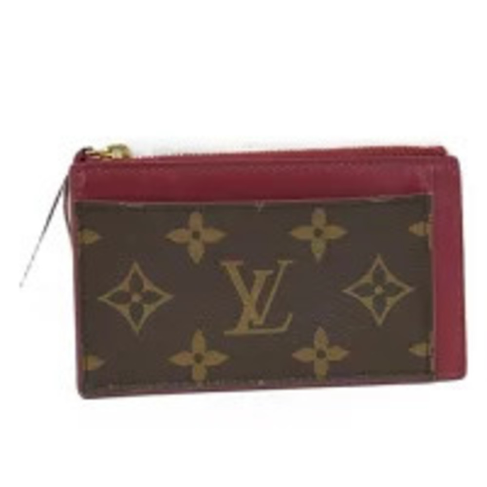 LOUIS VUITTON Portecarte Zip coin case Wallet Monogram Brown Fuschia Pink